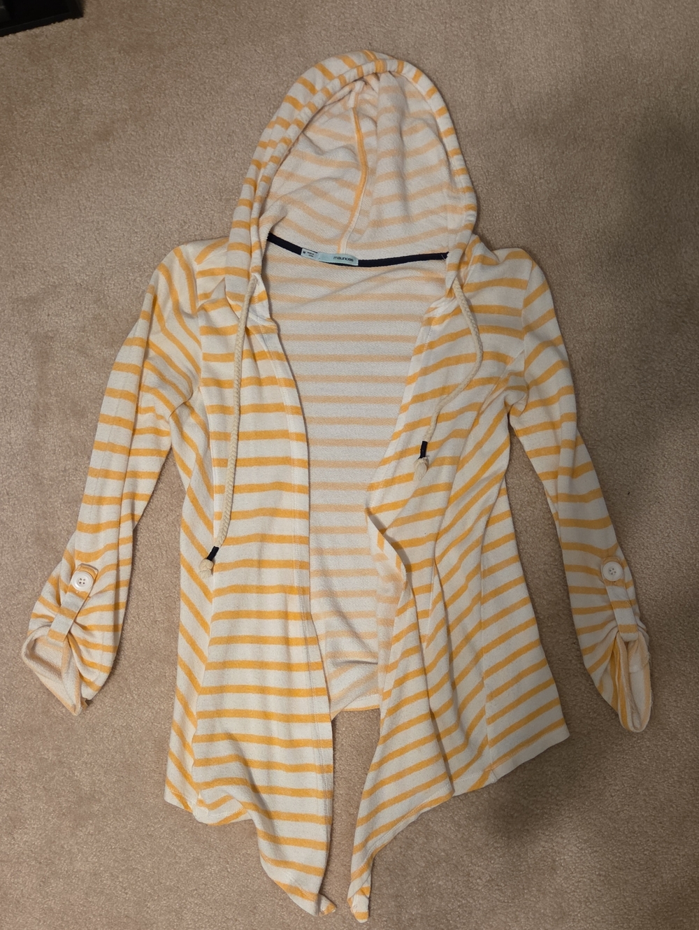 Maurices Orange & White Striped Hooded Utility Cardigan